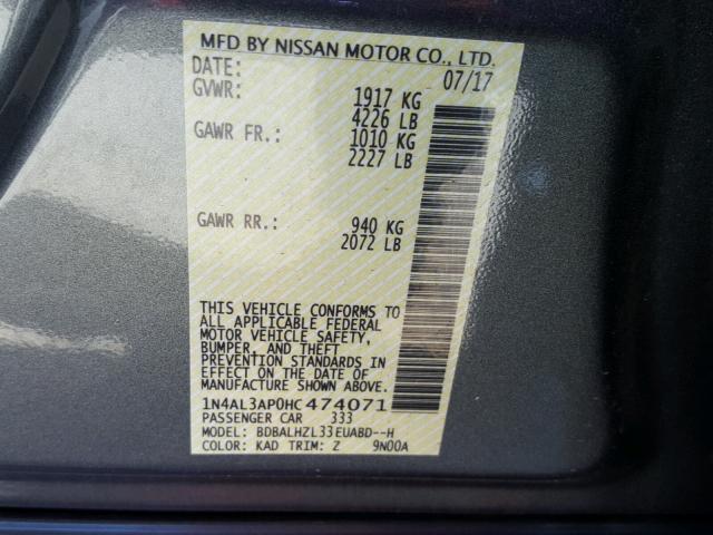 1N4AL3AP0HC474071 - 2017 NISSAN ALTIMA 2.5 GRAY photo 10