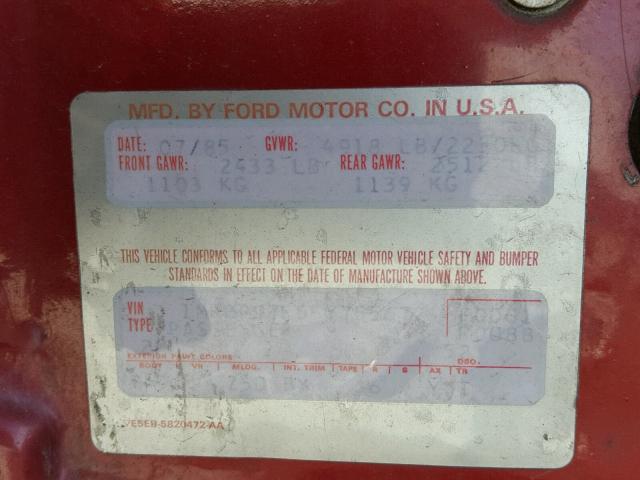 1MRBP97F5FY755672 - 1985 LINCOLN CONTINENTA RED photo 10