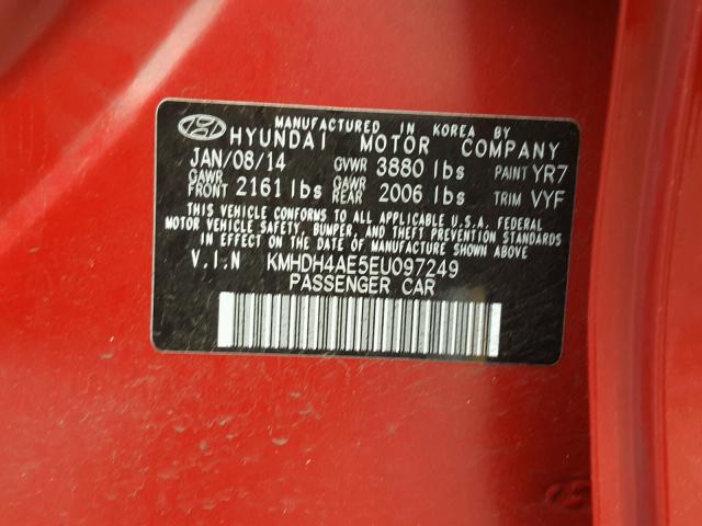 KMHDH4AE5EU097249 - 2014 HYUNDAI ELANTRA SE RED photo 10