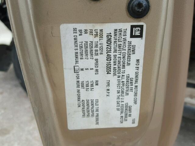 1GNDV23L46D163554 - 2006 CHEVROLET UPLANDER L თაფლისფერი ფოტო 10