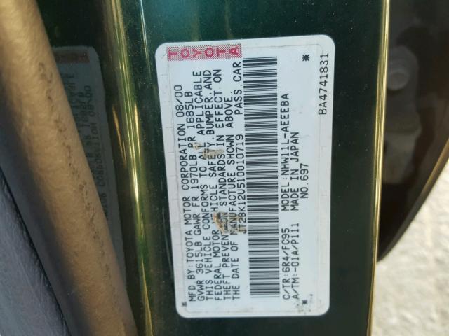 JT2BK12U510010719 - 2001 TOYOTA PRIUS GREEN photo 10