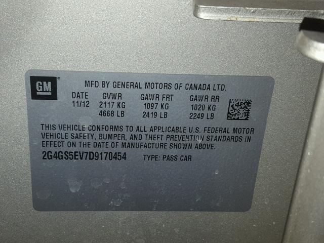 2G4GS5EV7D9170454 - 2013 BUICK REGAL PREM CREAM photo 10