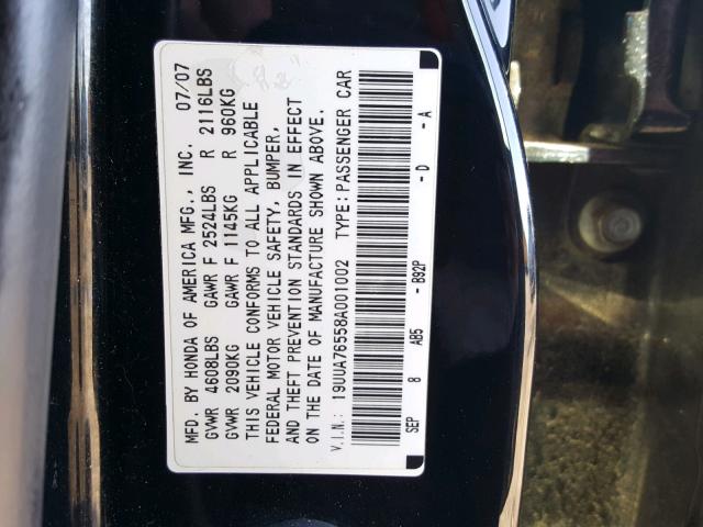 19UUA76558A001002 - 2008 ACURA TL TYPE S BLACK photo 10