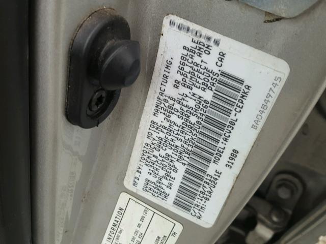 4T1BE32K52U034260 - 2002 TOYOTA CAMRY LE SILVER photo 10