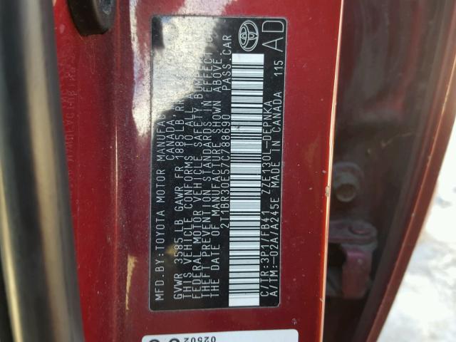 2T1BR30E57C788690 - 2007 TOYOTA COROLLA CE RED photo 10