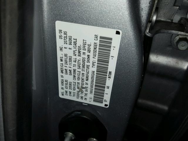 19UUA66206A056244 - 2006 ACURA 3.2TL SILVER photo 10