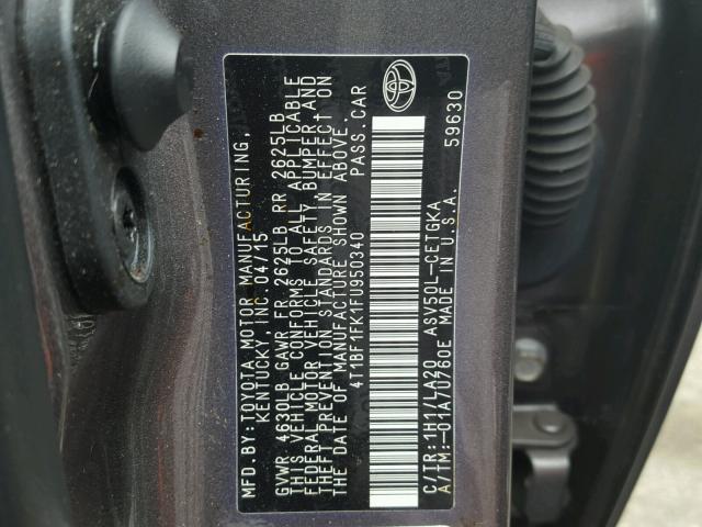 4T1BF1FK1FU950340 - 2015 TOYOTA CAMRY LE GRAY photo 10