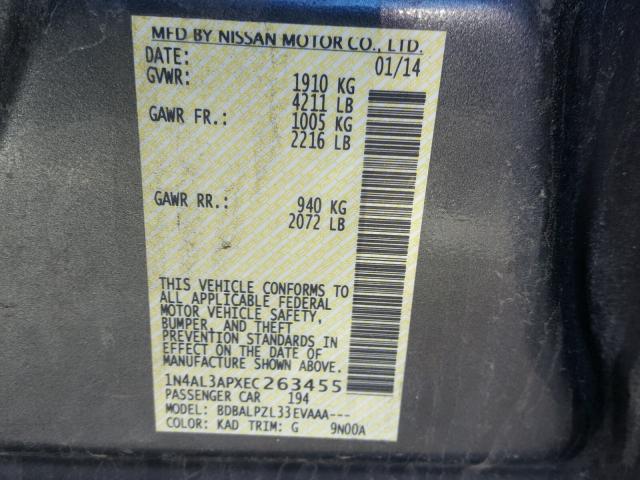 1N4AL3APXEC263455 - 2014 NISSAN ALTIMA 2.5 GRAY photo 10