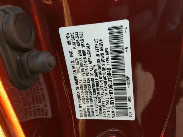 5J6YH18796L013849 - 2006 HONDA ELEMENT EX RED photo 10