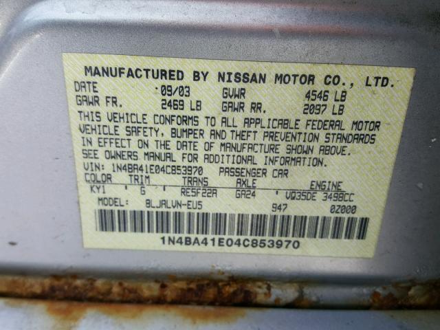 1N4BA41E04C853970 - 2004 NISSAN MAXIMA SE SILVER photo 10