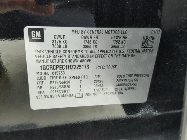 1GCRCPEC1HZ225173 - 2017 CHEVROLET SILVERADO BLACK photo 10