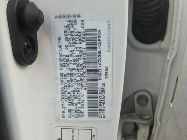 4T1BE32K43U207851 - 2003 TOYOTA CAMRY LE WHITE photo 10