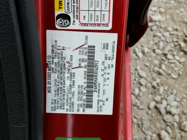 3FAHP0HA9CR162912 - 2012 FORD FUSION SE RED photo 10