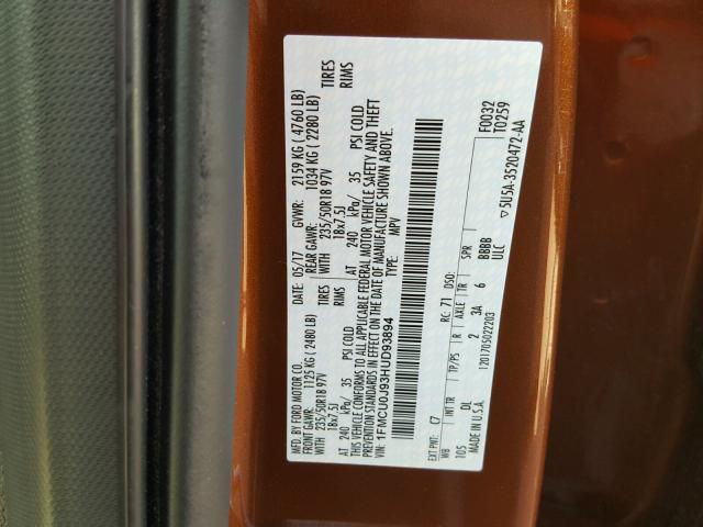 1FMCU0J93HUD93894 - 2017 FORD ESCAPE TIT BROWN photo 10