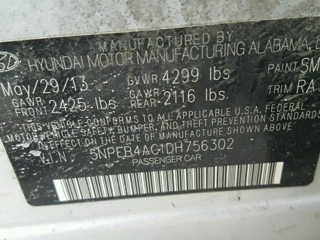 5NPEB4AC1DH756302 - 2013 HYUNDAI SONATA GLS SILVER photo 10