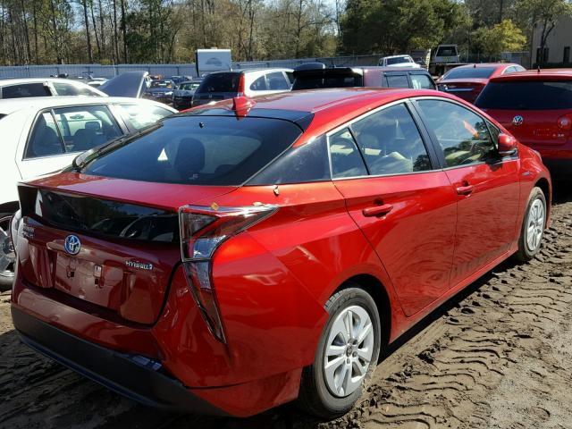 JTDKBRFU4G3518879 - 2016 TOYOTA PRIUS RED photo 4