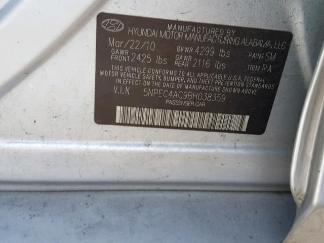 5NPEC4AC9BH038359 - 2011 HYUNDAI SONATA SE SILVER photo 10