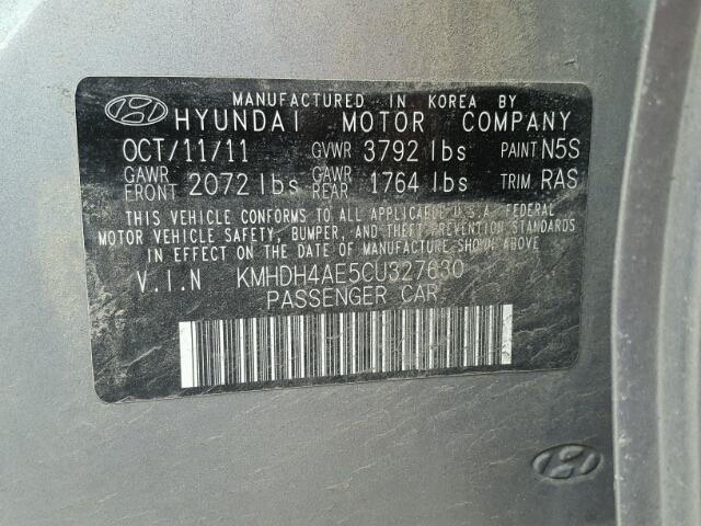 KMHDH4AE5CU327630 - 2012 HYUNDAI ELANTRA GL GRAY photo 10