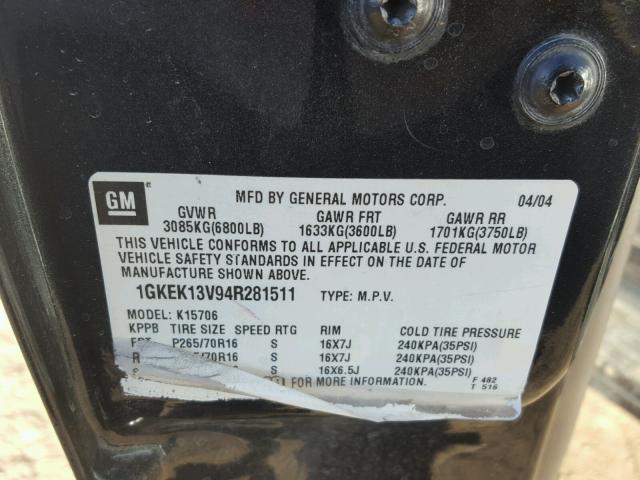 1GKEK13V94R281511 - 2004 GMC YUKON CHARCOAL photo 10