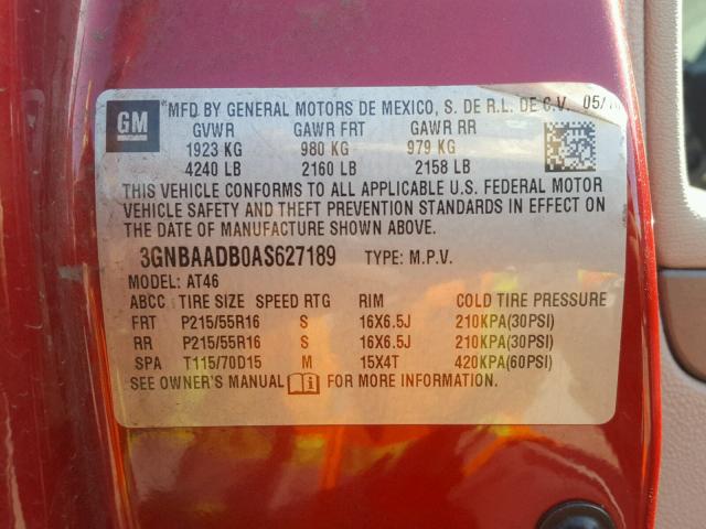 3GNBAADB0AS627189 - 2010 CHEVROLET HHR LS RED photo 10