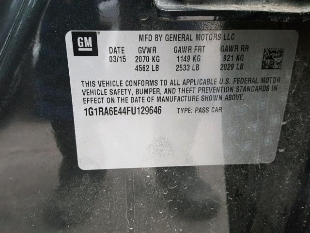 1G1RA6E44FU129646 - 2015 CHEVROLET VOLT GRAY photo 10