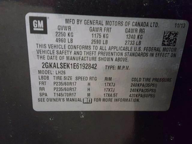 2GKALSEK1E6192842 - 2014 GMC TERRAIN SL CHARCOAL photo 10