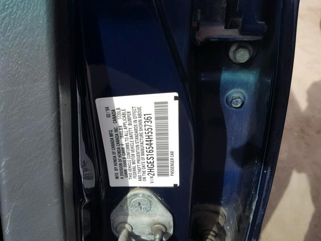 2HGES16544H557361 - 2004 HONDA CIVIC LX BLUE photo 10