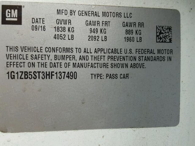 1G1ZB5ST3HF137490 - 2017 CHEVROLET MALIBU LS თეთრი ფოტო 10