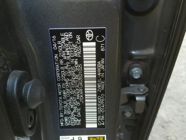 JTDKARFU4G3521025 - 2016 TOYOTA PRIUS GRAY photo 10