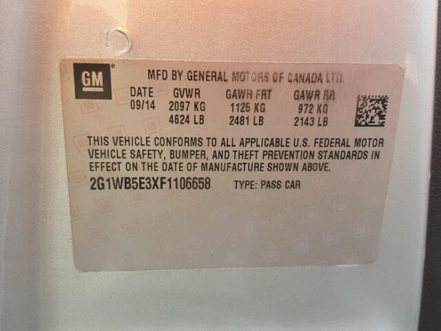 2G1WB5E3XF1106658 - 2015 CHEVROLET IMPALA LIM SILVER photo 10