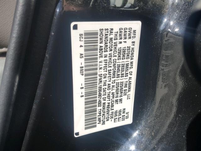 5FNRL18964B014502 - 2004 HONDA ODYSSEY EX BLACK photo 10