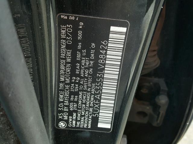 5UXFA53553LV88426 - 2003 BMW X5 3.0I BLACK photo 10