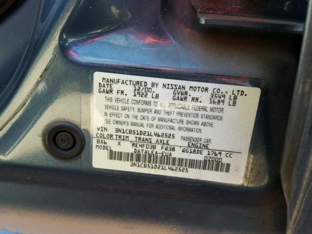 3N1CB51D21L462525 - 2001 NISSAN SENTRA XE GRAY photo 10