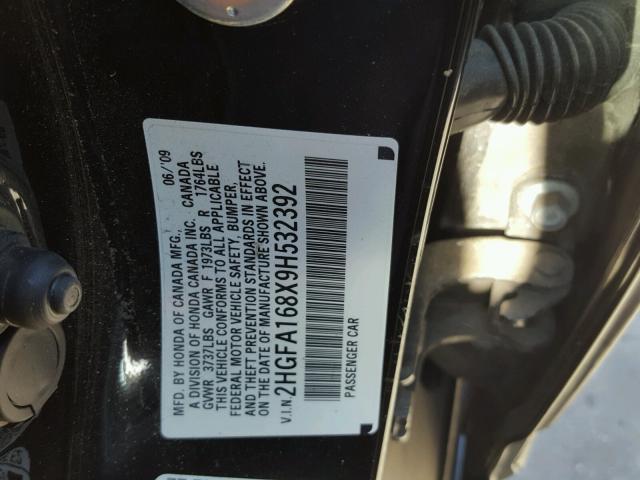 2HGFA168X9H532392 - 2009 HONDA CIVIC EX შავი ფოტო 10