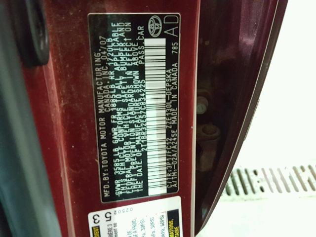 2T1BR32E57C834225 - 2007 TOYOTA COROLLA CE MAROON photo 10