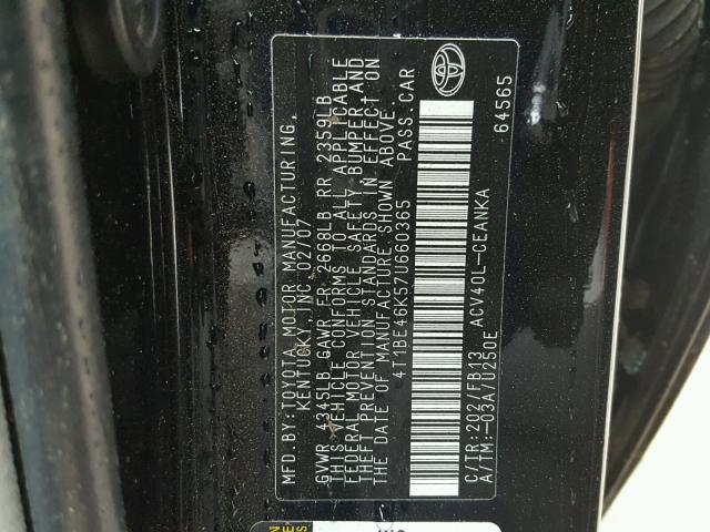 4T1BE46K57U660365 - 2007 TOYOTA CAMRY NEW BLACK photo 10