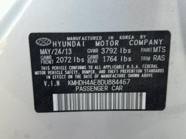 KMHDH4AE8DU884467 - 2013 HYUNDAI ELANTRA GL SILVER photo 10