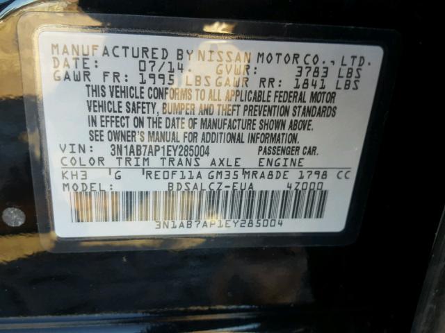 3N1AB7AP1EY285004 - 2014 NISSAN SENTRA S BLACK photo 10