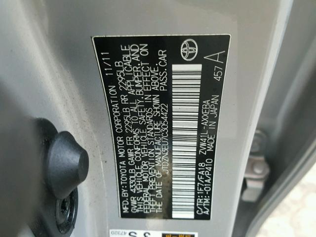 JTDZN3EU7C3054422 - 2012 TOYOTA PRIUS V SILVER photo 10