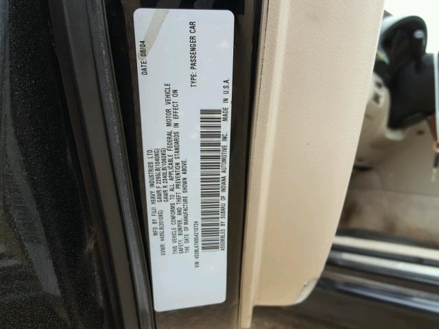 4S3BL676954210724 - 2005 SUBARU LEGACY GT BLACK photo 10