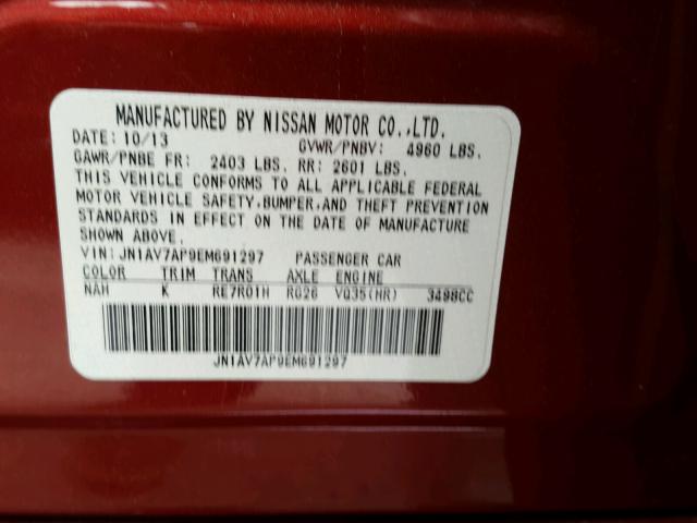 JN1AV7AP9EM691297 - 2014 INFINITI Q50 HYBRID MAROON photo 10