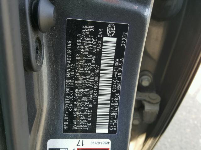 4T1BK1EB9DU001662 - 2013 TOYOTA AVALON BAS CHARCOAL photo 10