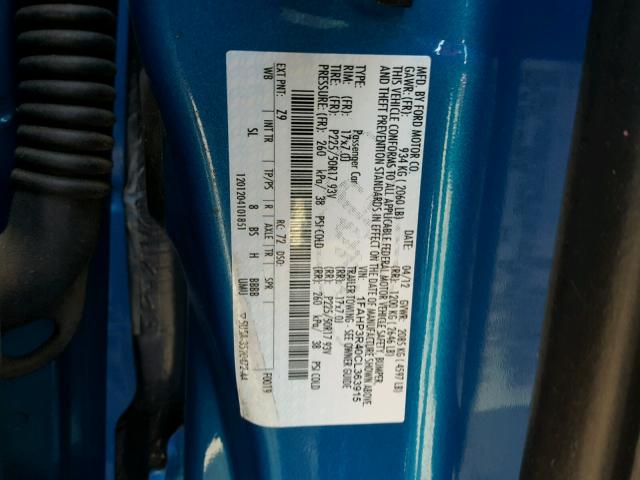 1FAHP3R40CL363915 - 2012 FORD FOCUS BEV BLUE photo 10