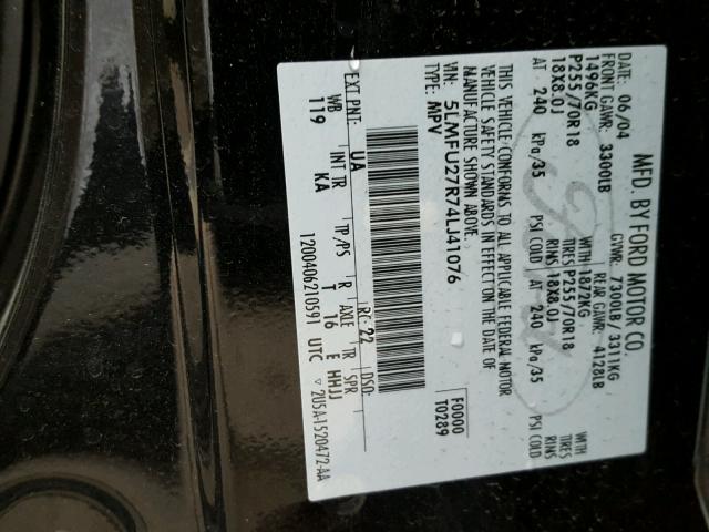 5LMFU27R74LJ41076 - 2004 LINCOLN NAVIGATOR BLACK photo 10