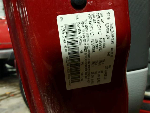 3A4FY48B67T500378 - 2007 CHRYSLER PT CRUISER RED photo 10