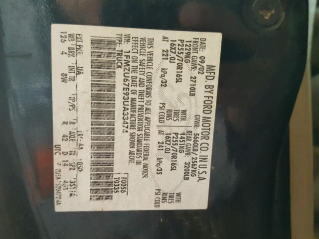 1FMZU67E93UA33474 - 2003 FORD EXPLORER S BLACK photo 10