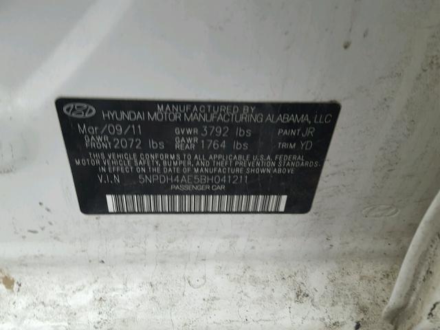 5NPDH4AE5BH041211 - 2011 HYUNDAI ELANTRA GL WHITE photo 10