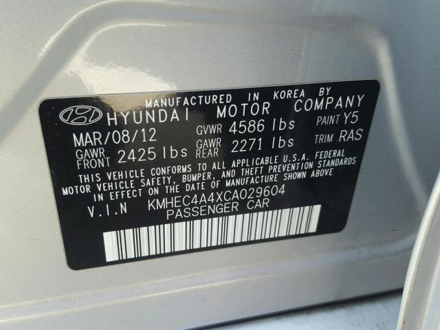 KMHEC4A4XCA029604 - 2012 HYUNDAI SONATA HYB SILVER photo 10