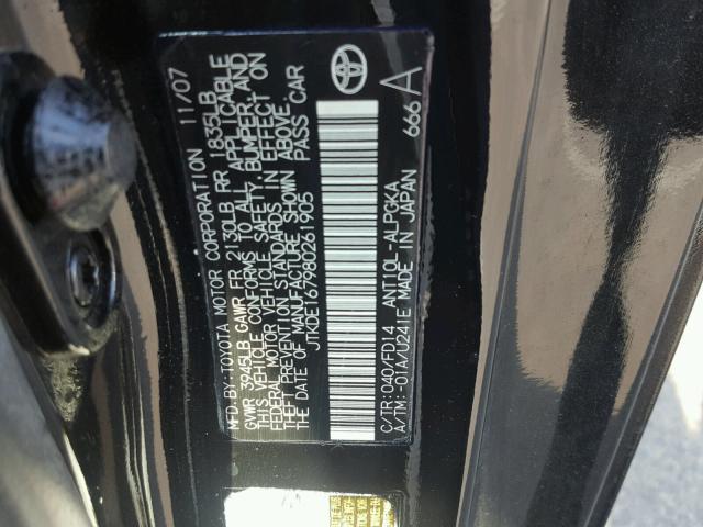 JTKDE167980261905 - 2008 TOYOTA SCION TC 黑色 照片 10