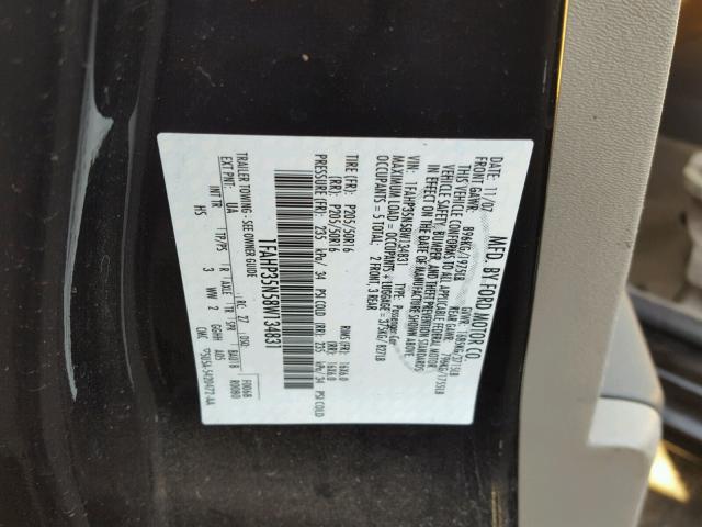 1FAHP35N58W134831 - 2008 FORD FOCUS SE BLACK photo 10